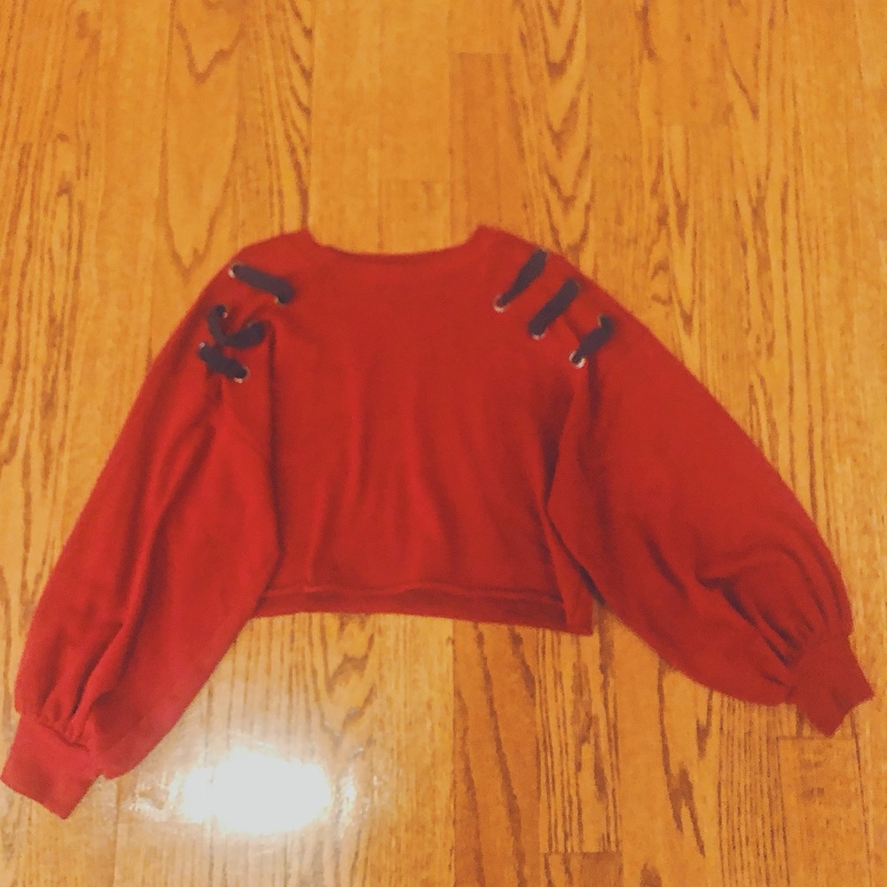 Cropped Red Forever 21 Long Sleeved Shirt